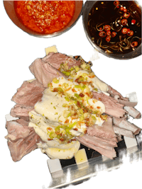 Far east cowboys authentic hohhot boiled lamb, finished with yogurt and crispy onion garlic. Authentic flavors only made with fresh ingredients and made from scratch sauces.